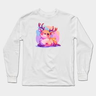 Happy young deer with vivid colors Long Sleeve T-Shirt